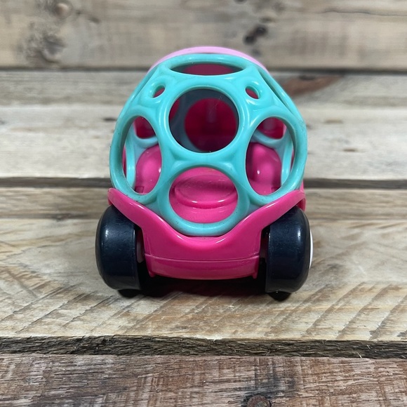 Oball Go Grippers Baby Race Car #1 Pink Green Teether Infant Kids II Toy Vehicle - Picture 3 of 6